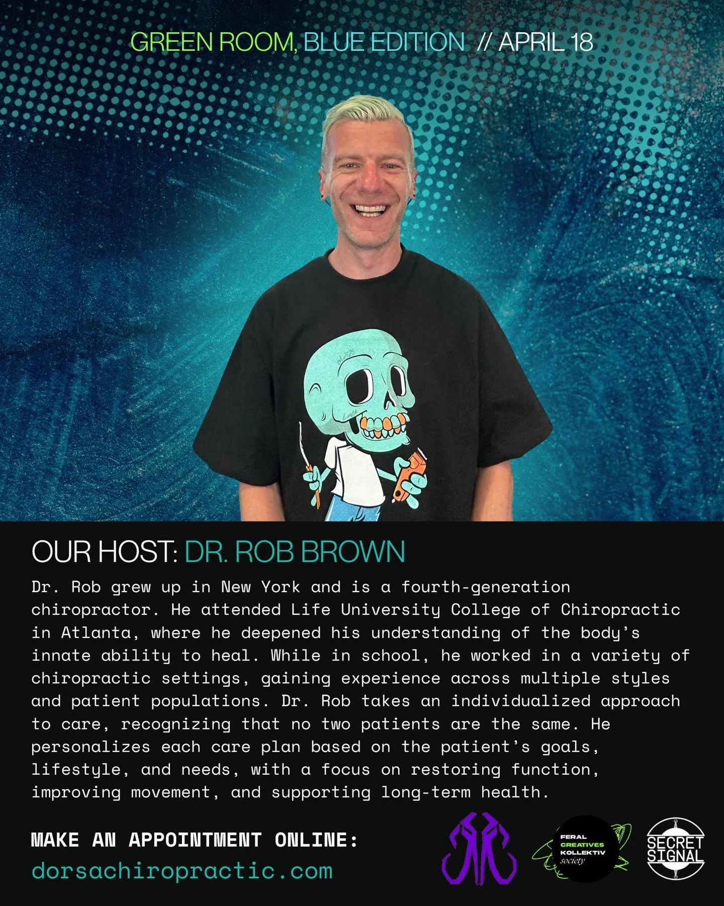 🔵 HOST SPOTLIGHT 🔵 @dr.robbrown 🦴🔥🫡💀 it&rsquo;s an honor and a pleasure to be working with the best chiropractic office in Denver! Dr. Rob lives at the intersection between chiropractic, music, &amp; community building 💙💙💙 Come see Dr. Robb 