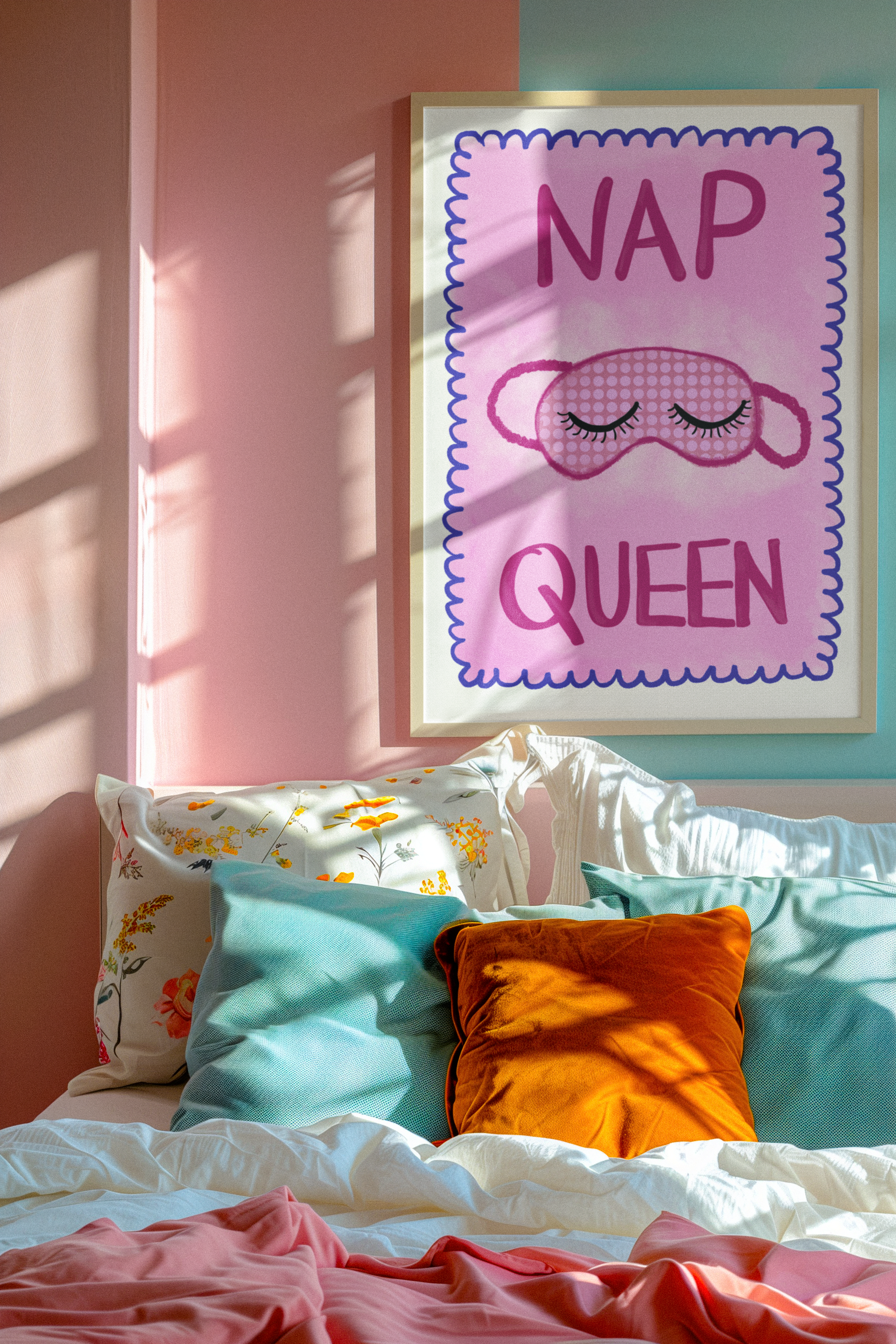 kitsch-inspired-mockup-featuring-an-ai-created-art-print-placed-on-a-bedroom-wall-m39895.png
