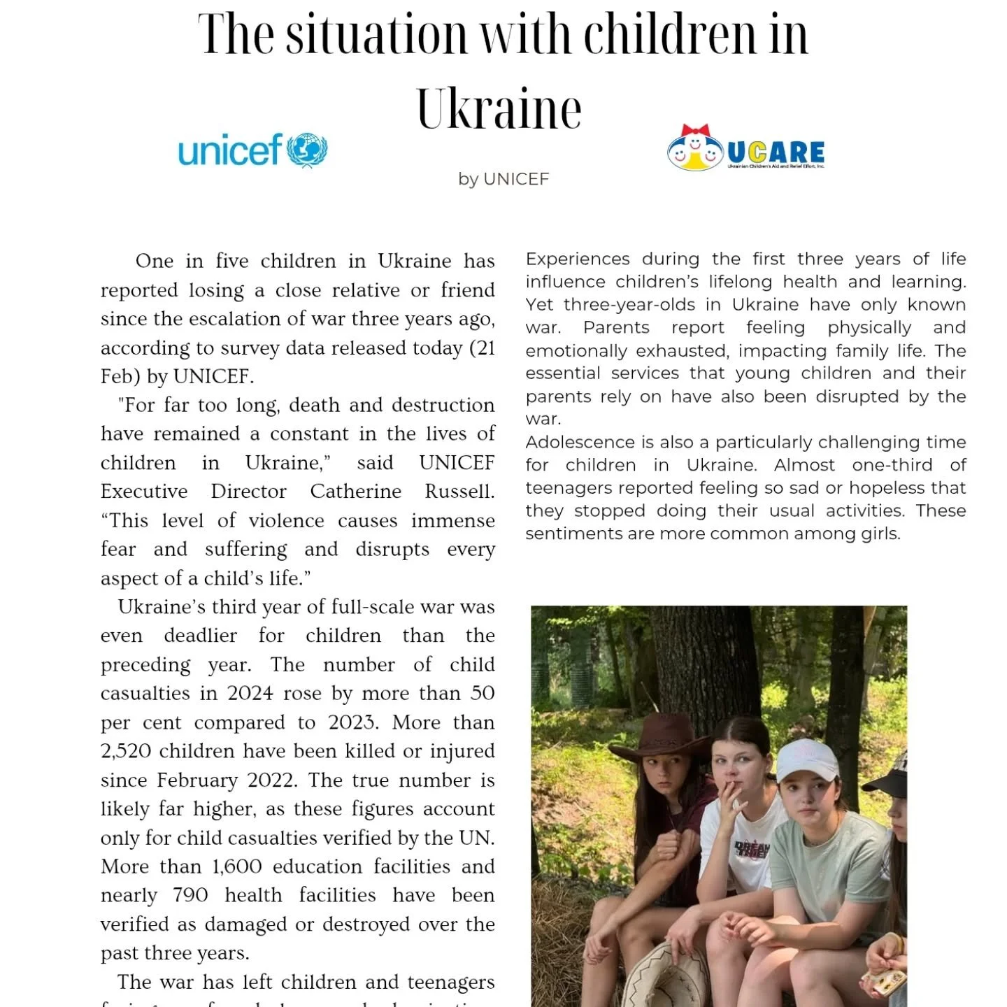 The situation with children in Ukraine. Information from the international organization UNICEF (@unicef_ukraine)&nbsp; for February 2025. 

#Ukraine #children #war #stady #duringwar #support #help #future #UNICEF #UCARE