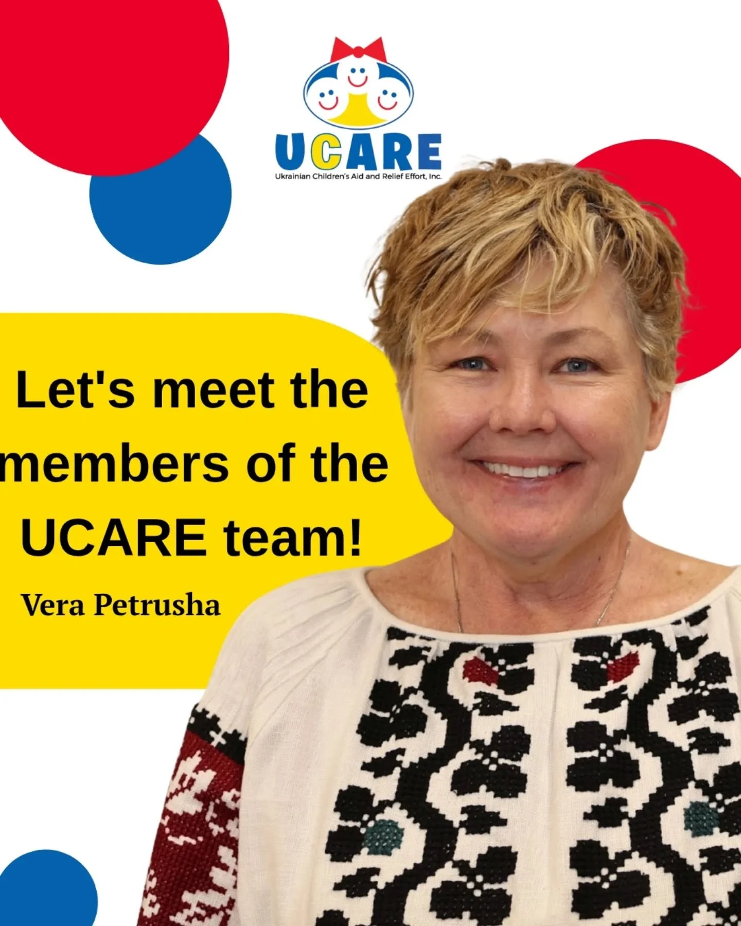 Let's meet the members of the UCARE team!
Today, we would like to introduce you to Vira Petrusha.

#UCARE #team #volunteer #help #Ukraine