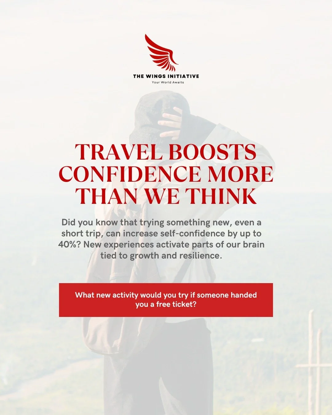 Confidence grows when we challenge ourselves, and few things challenge us like new experiences in new places. Travel pushes boundaries, teaches problem-solving, and shows people they are capable of more than they think. 

For those who&rsquo;ve never