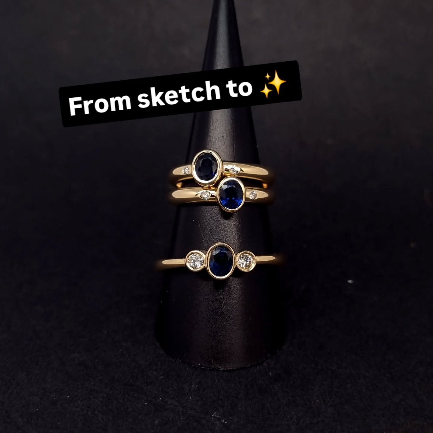 Legacy in Sapphire.
From sketch to heirloom, this custom trio was brought to life from a cherished family ring. One for our client, and two for her granddaughters&mdash;each piece handcrafted using the original sapphires and diamonds.

These designs 