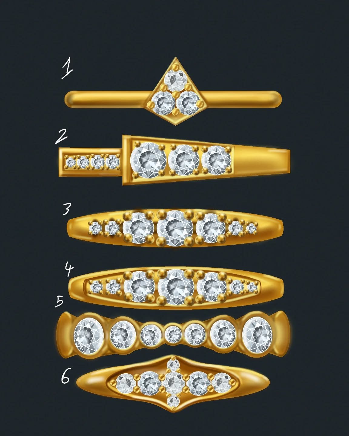 SaturdaySketches | Which design steals your heart?

Here&rsquo;s a fresh batch of gold and diamond band concepts created for customers who wanted something uniquely theirs. From bold geometrics to soft symmetry and sparkling clusters, each sketch exp