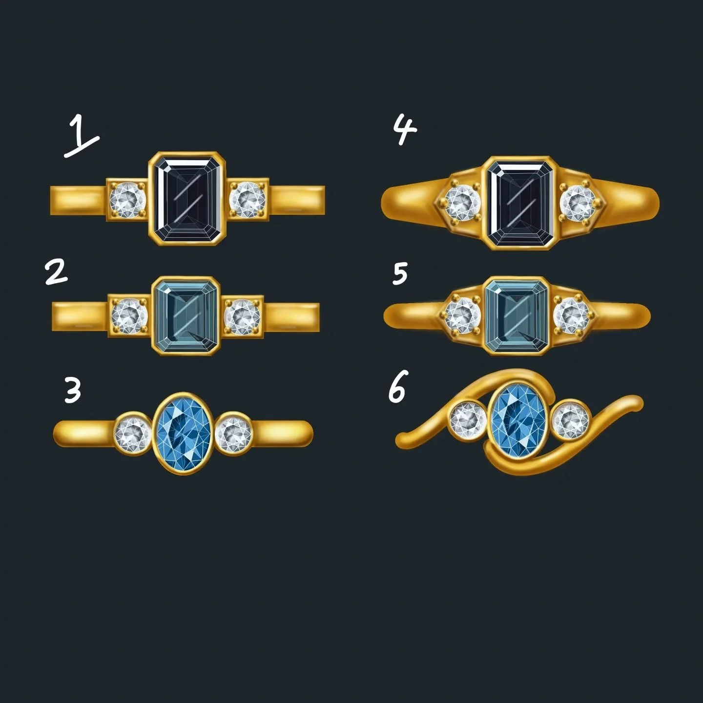 SaturdaySketches | Six ways to set the story 💙✨
This week’s design session was all about trilogy rings — where three stones come together to represent the past, present, and future.
We explored a mix of emerald-cut and oval centre stone