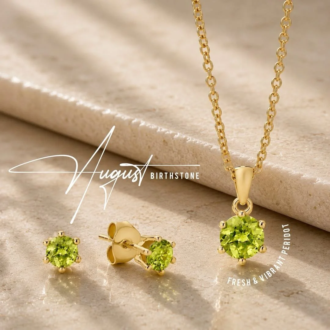August Bloom: 9K Yellow Gold Peridot Pendant & Stud Earrings Set