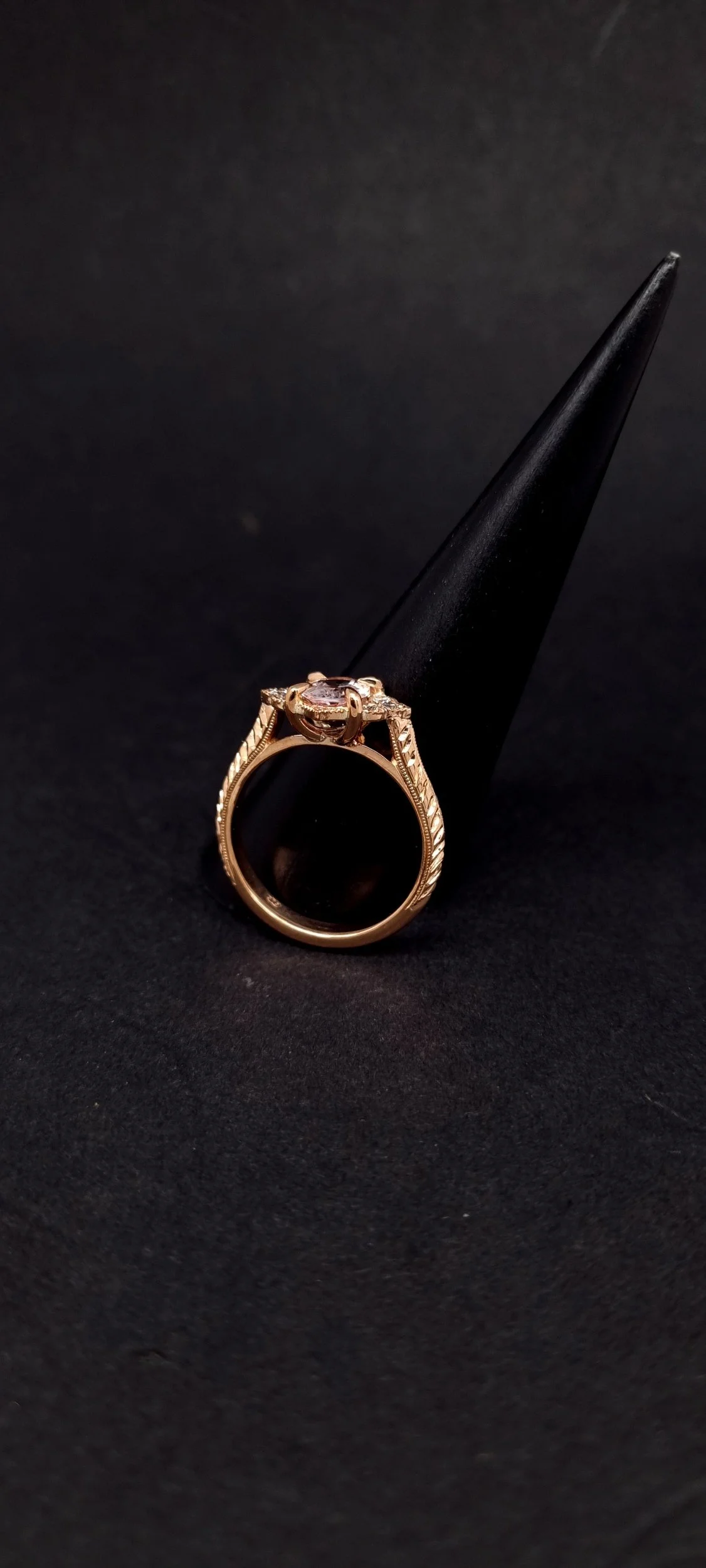 Rose Gold Morganite, engraved ring
