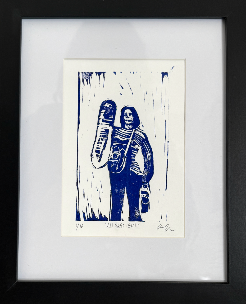 Lil Skater Girl - Framed Linocut Print (9 x 11)