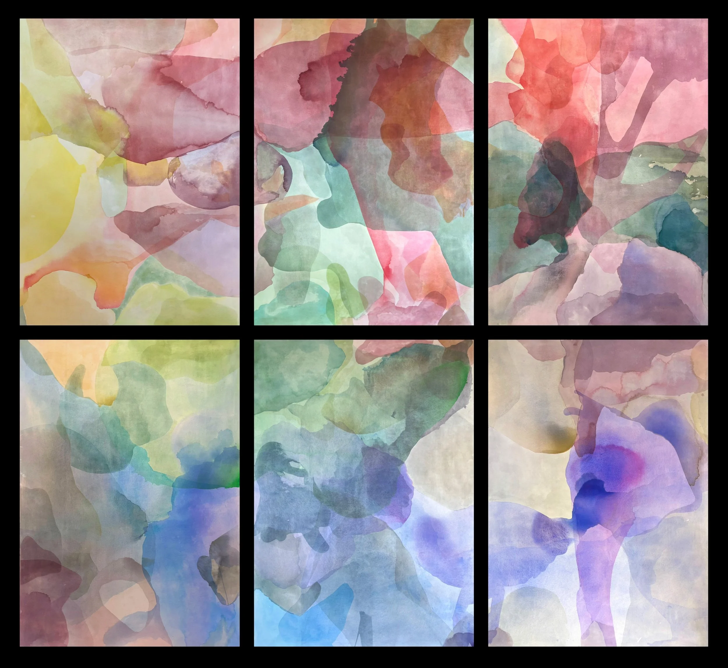 Between Gesture and Occurrence (Polyptych), Acrylic on canvas,  426.72cm x 457.2cm (168in x 180in),  2025