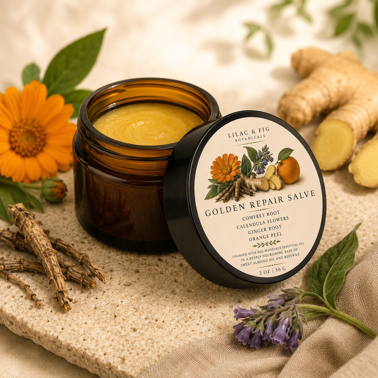Golden Repair Herbal Salve | Comfrey & Calendula Balm | Muscle Comfort | Skin Repair | Warming Botanical Body Balm | Natural Apothecary