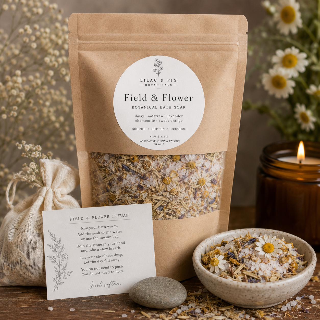 Field & Flower Bath Soak | Daisy and Oatstraw Herbal Bath | Calming Nervous System Soak | Floral Mineral Bath | Relaxation Ritual