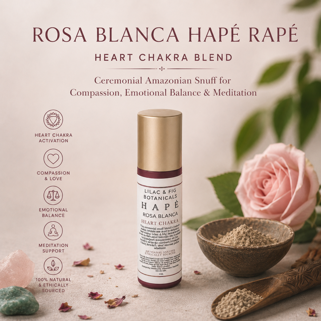 Rosa Blanca Hapé Rapé | Heart Chakra Blend | Ceremonial Amazonian Snuff for Compassion, Emotional Balance & Meditation