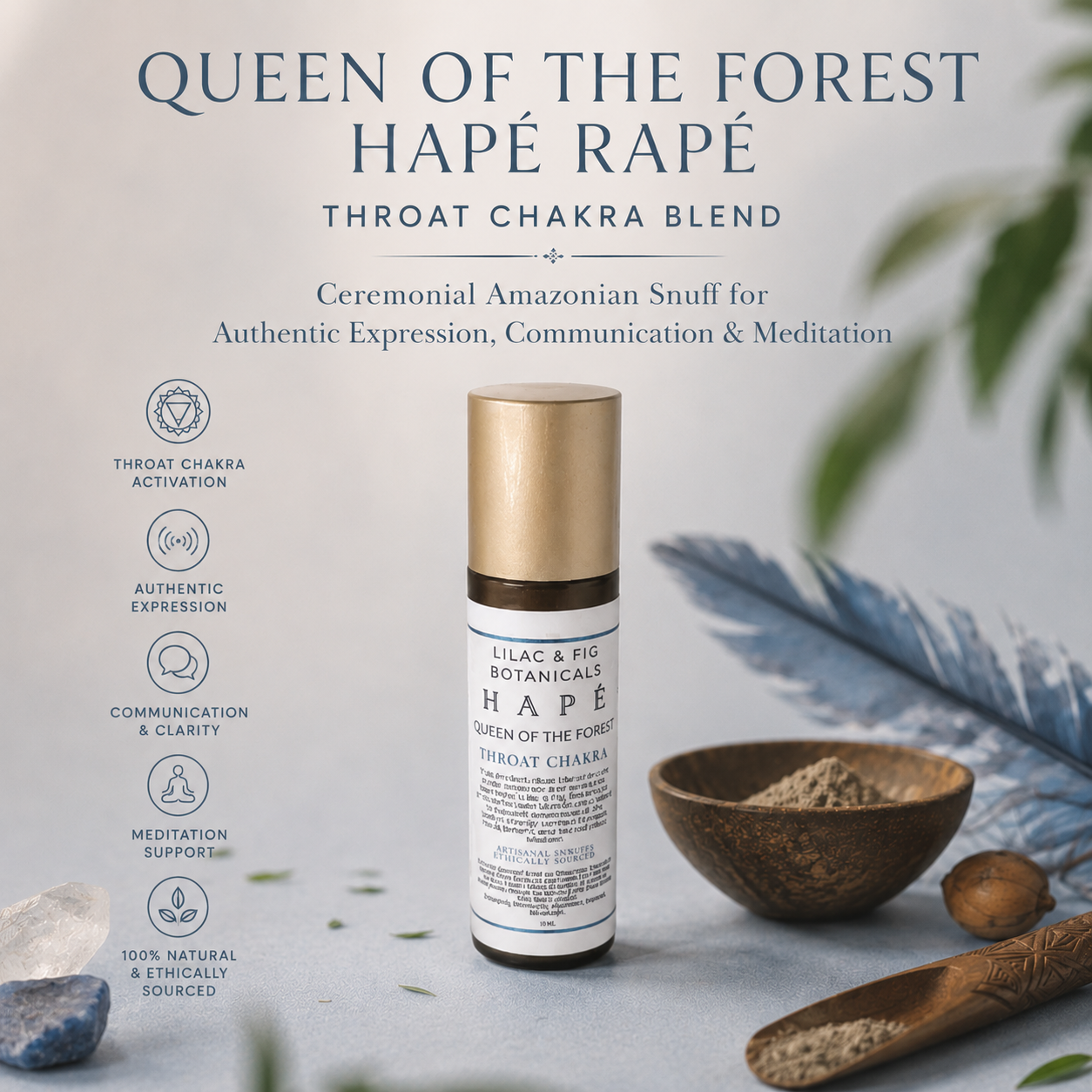 Queen of the Forest Hapé Rapé | Throat Chakra Blend | Ceremonial Amazonian Snuff for Authentic Expression, Communication & Meditation