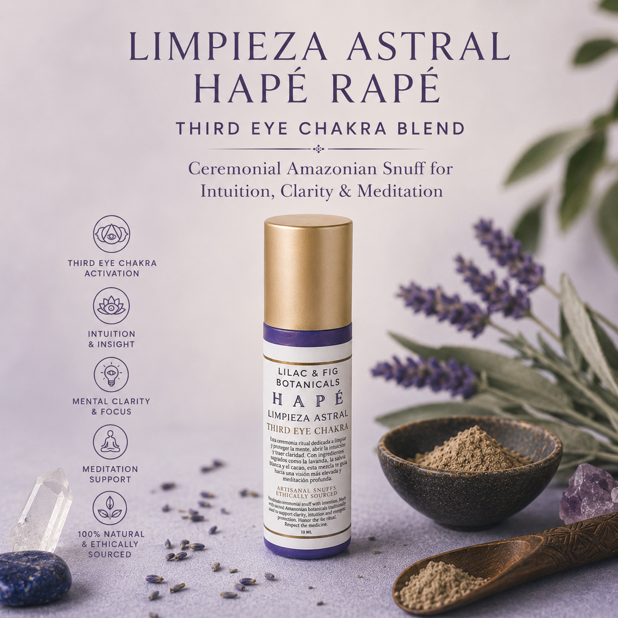 Limpieza Astral Hapé Rapé | Third Eye Chakra Blend | Ceremonial Amazonian Snuff for Intuition, Clarity & Meditation