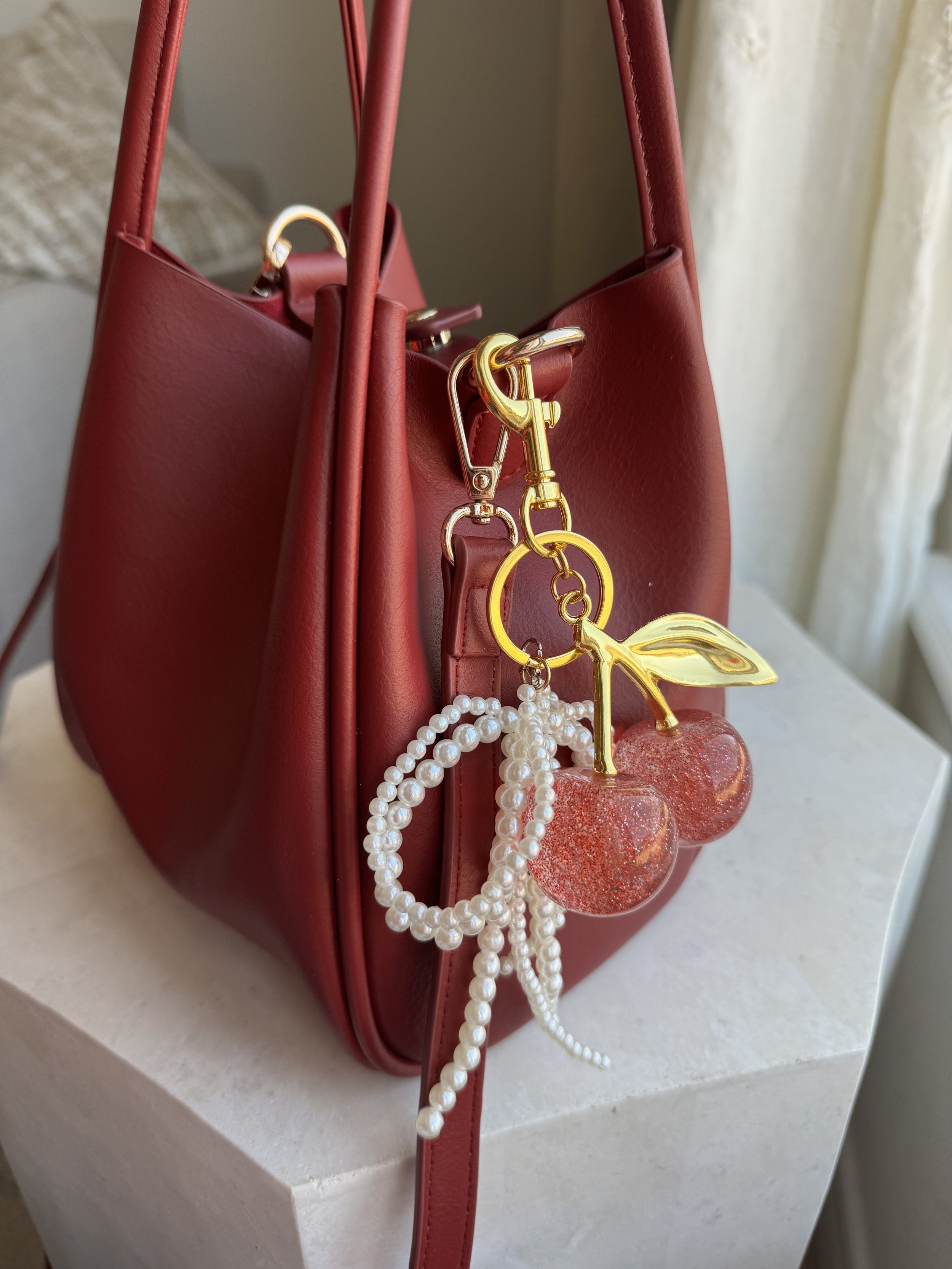 Cherry Bow Bag Charm