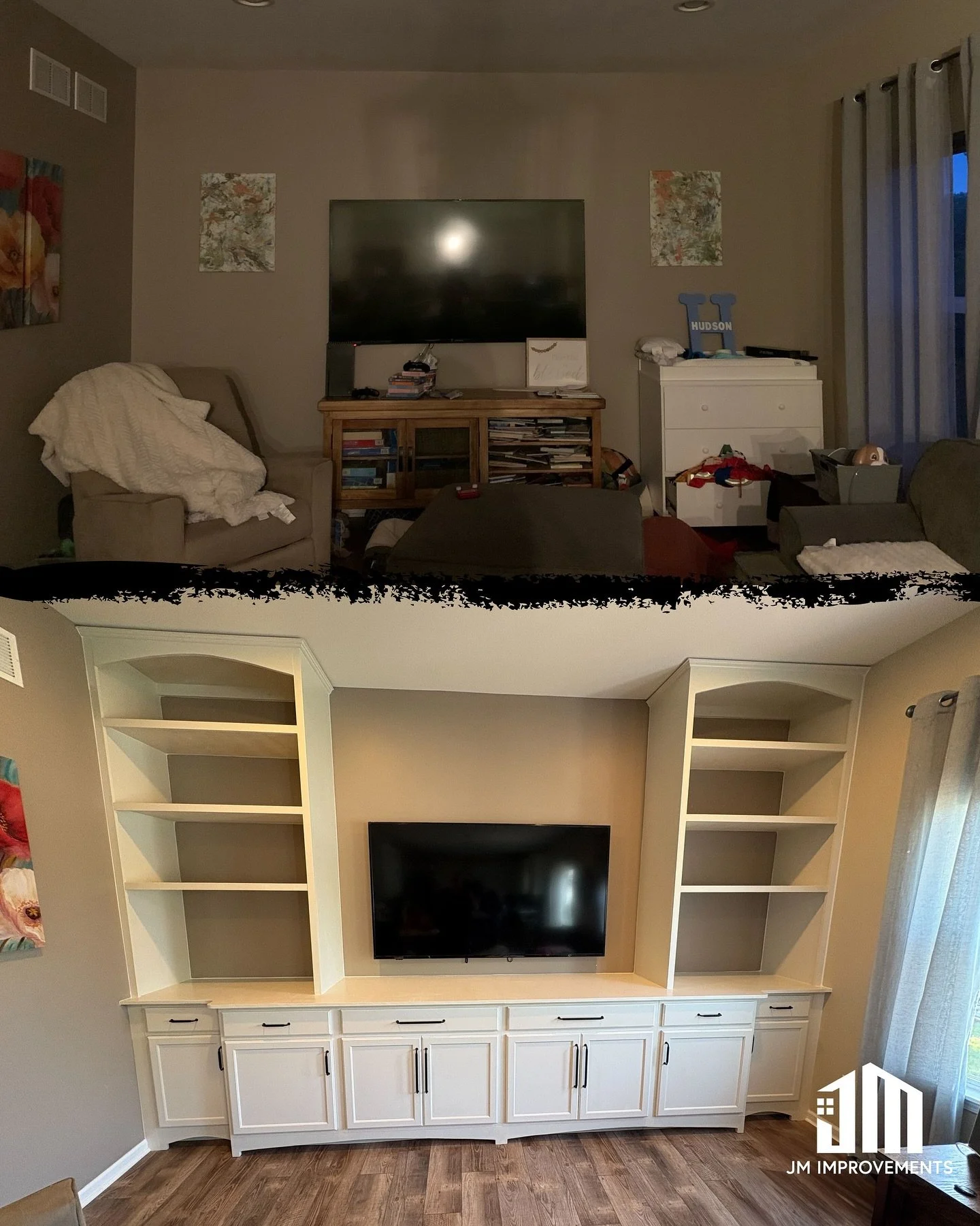 Client vision ➡️ our build!

This Valparaiso family wanted a custom built-in to store all the kids&rsquo; toys, books, and games. We brought their specific design to life &mdash; adding character and dimension to the room while creating functional st