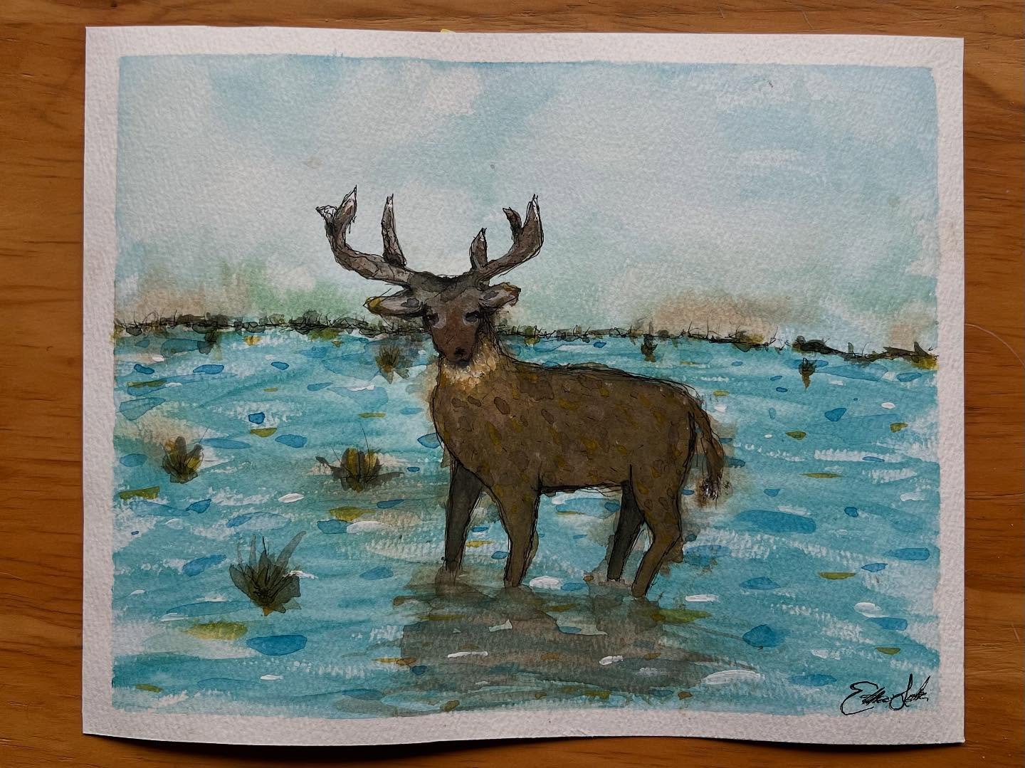 “Deer in Lake”
Made using watercolor & ink on 8x10” cold-pressed watercolor paper.
For Sale- $200 obo
https://www.ethanlohr.com/shop/p/h1qg0aavjey77pq416u0570af4hlwg