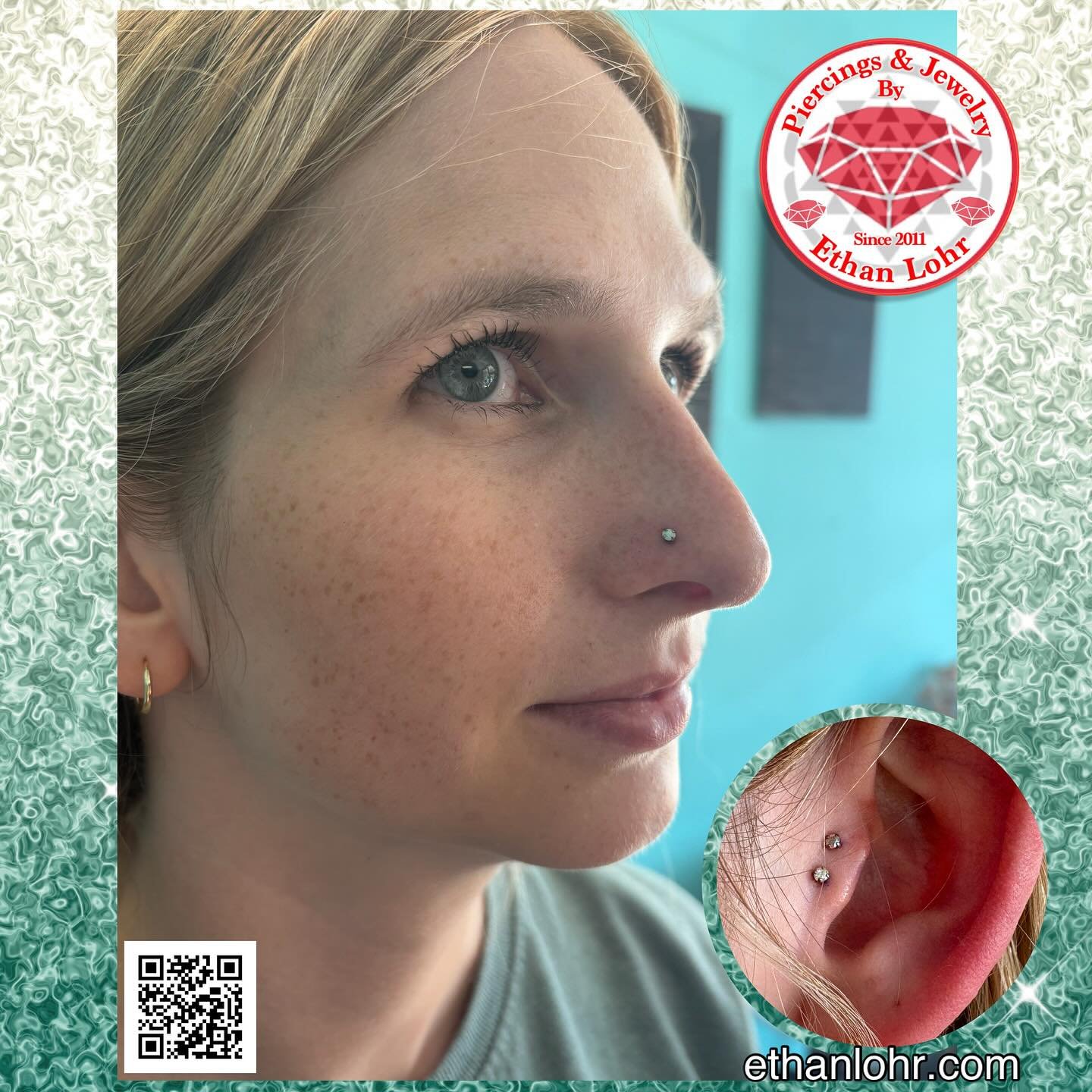 Fresh nostril and double Tragus.
Book your next piercing appointment now
https://www.ethanlohr.com/piercing-appointments