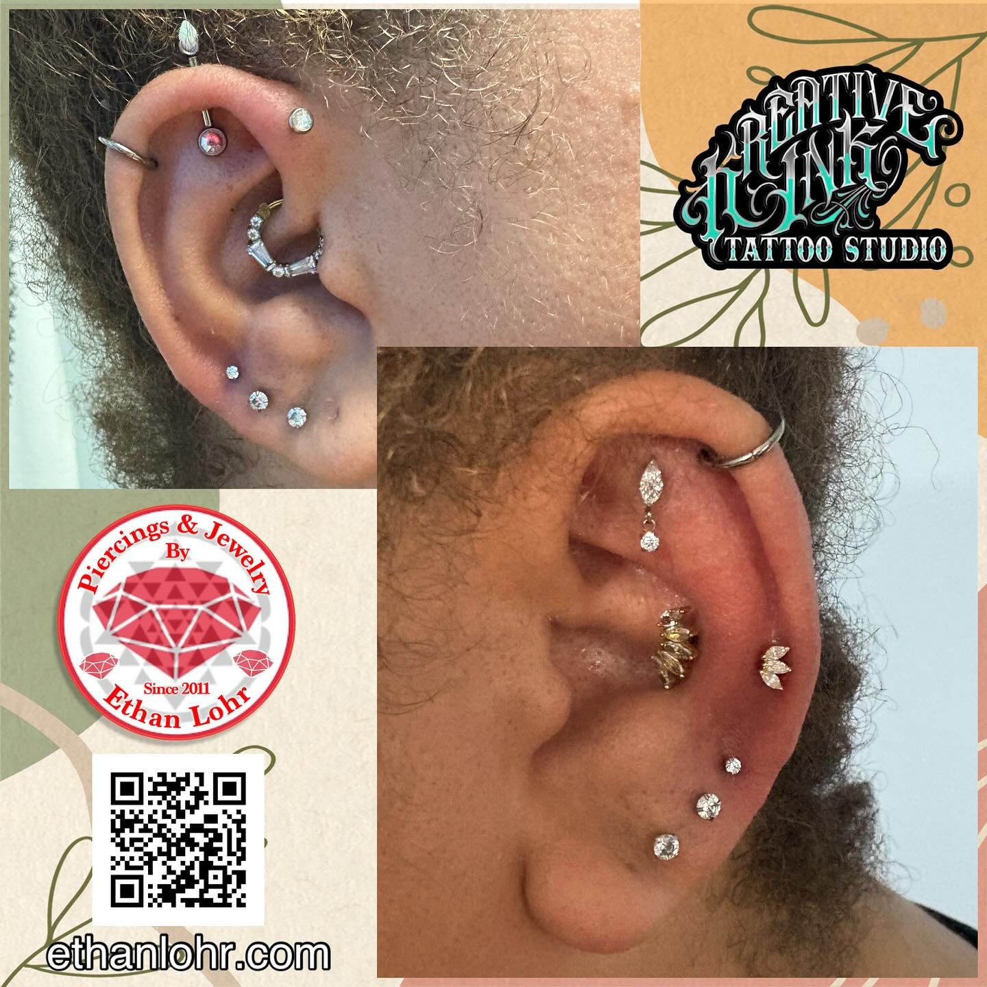 I got to add on to some of my favorite ears! We added a mid-helix to complete the faux-snug look with a beautiful triple marquise in 14k yellow gold from @junipurrjewelry. We also added a forward helix and 2 more lobe piercings along with swapping ou