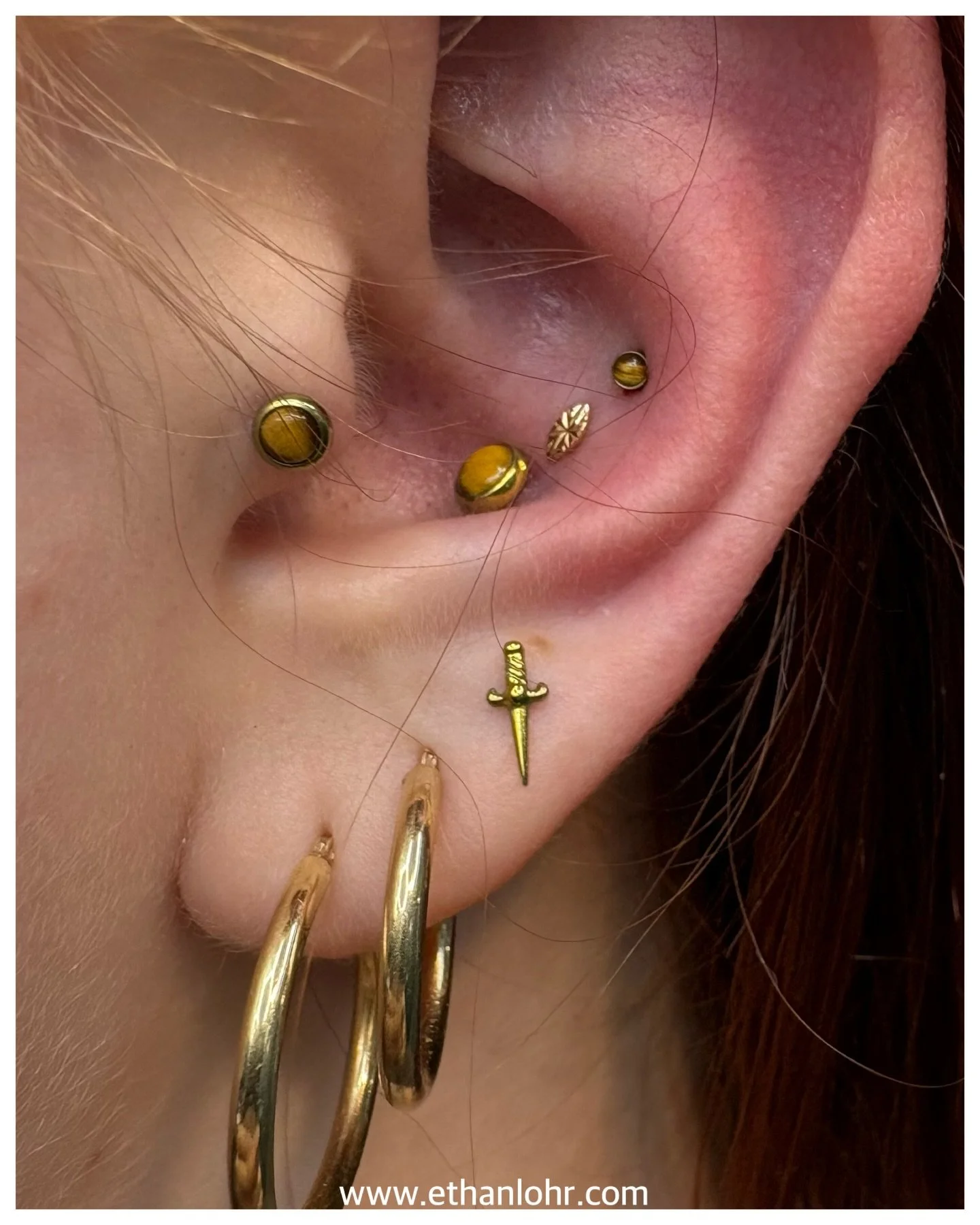 Added 2 more conch piercings to this ear project. She initially came to me with a few piercings that were going very badly and over time we&rsquo;ve seen drastic improvement through wearing better quality jewelry with proper aftercare. 😀🙌🏻