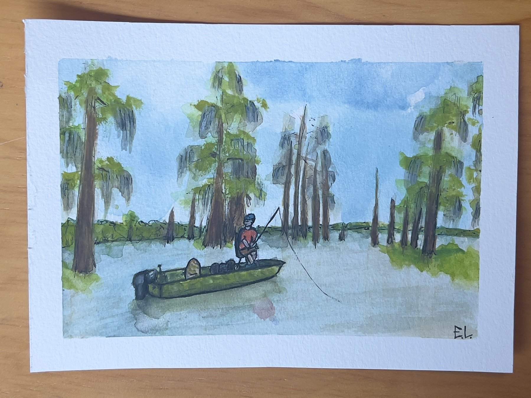 A Day on the Lake Watercolor Painting