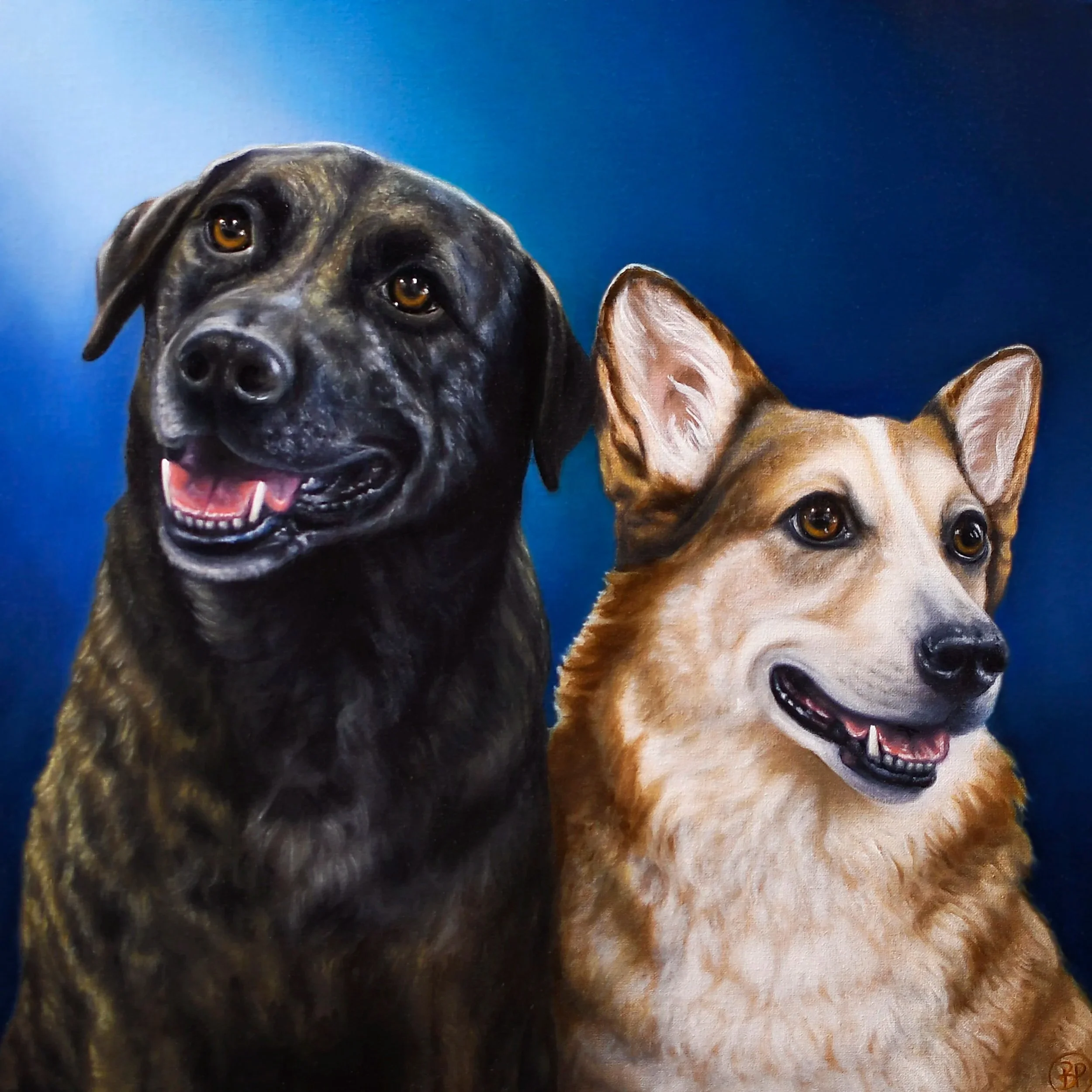 Roxy and Wilbur, oil on canvas panel