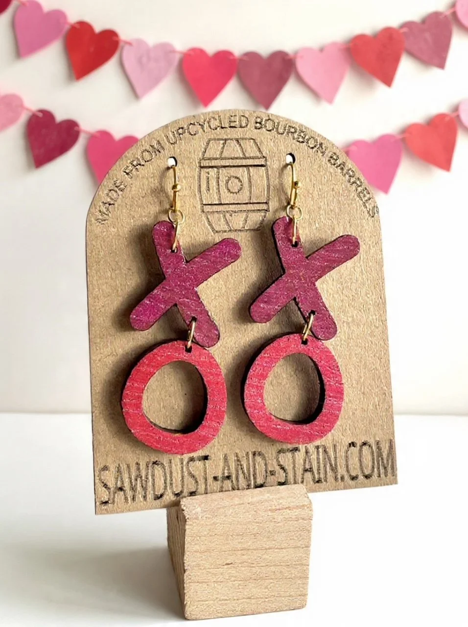 XO Bourbon Barrel Wood Earrings – Handmade Hypoallergenic Jewelry