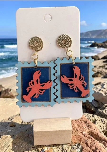 Lobster Stamp Earrings - Wood