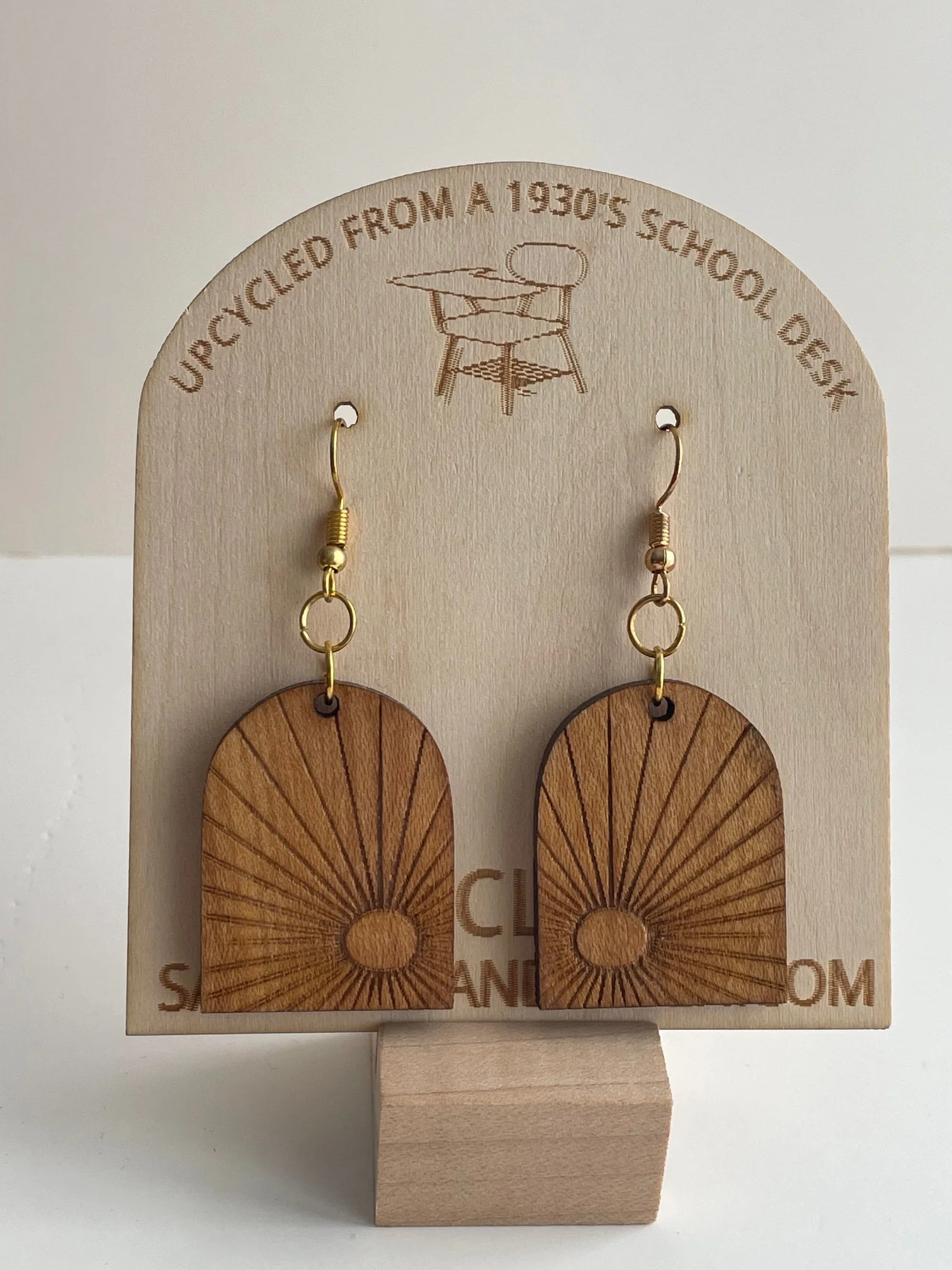 Arch Sunburst Earrings | 1930 Reclaimed School Desk Wood