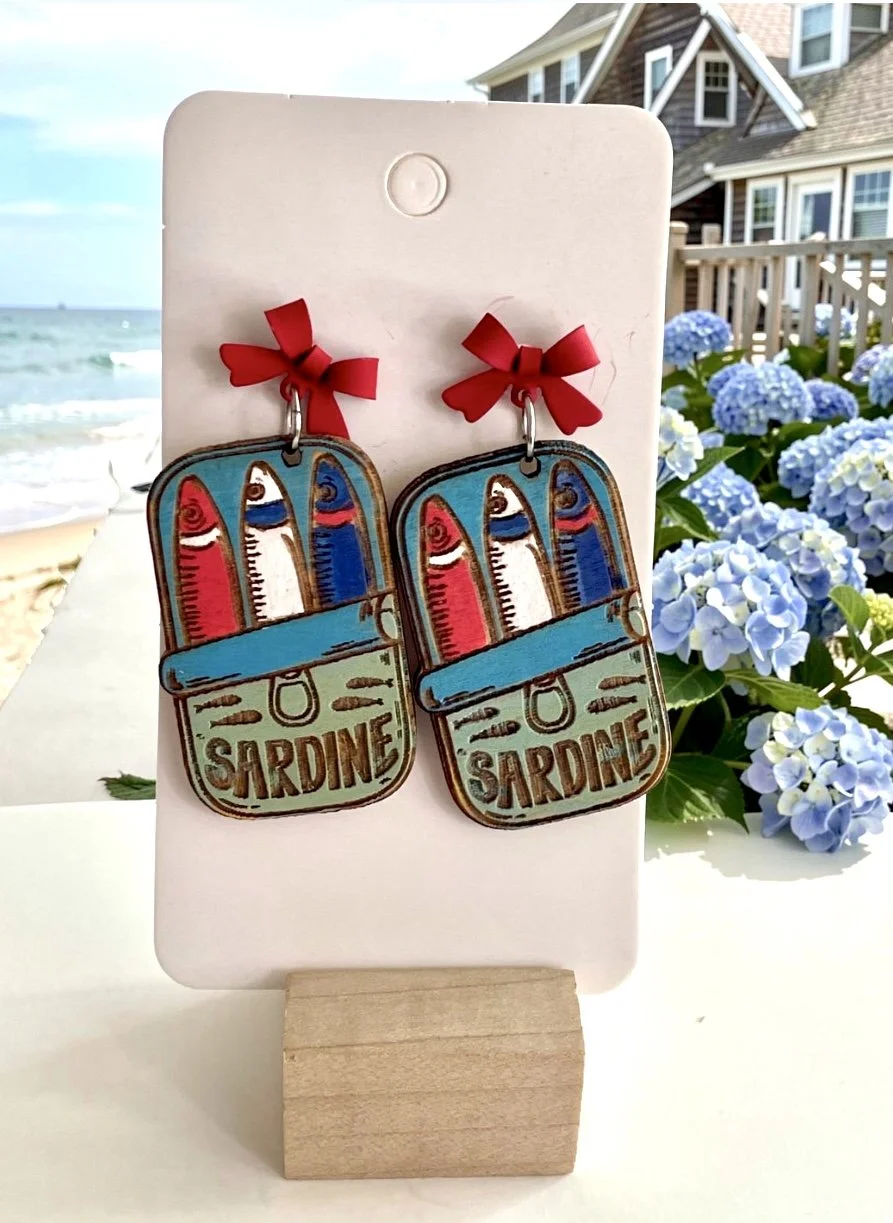 Red, White & Blue Sardine Tin Earrings