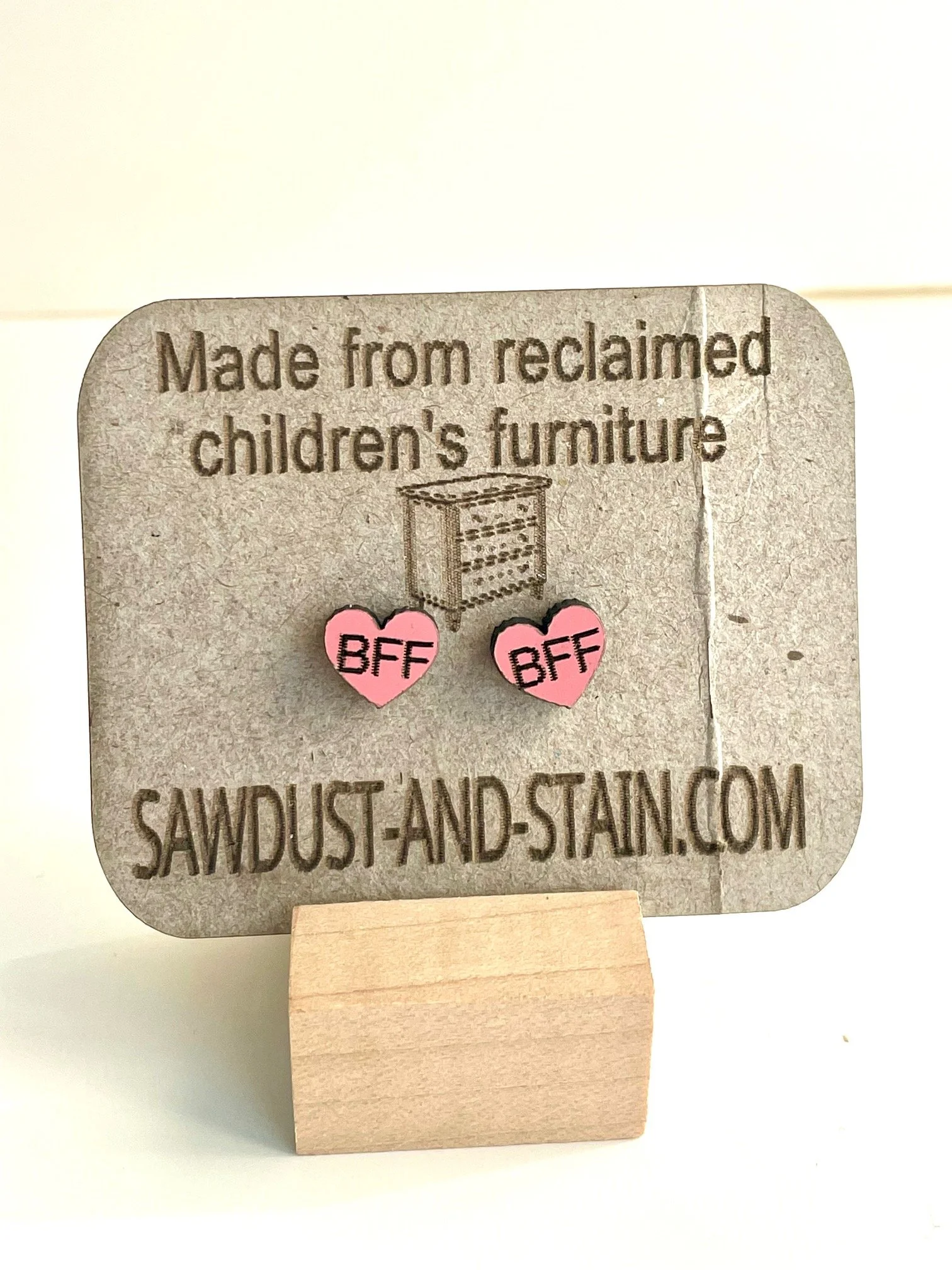 Pink BFF Conversation Heart Stud Earrings