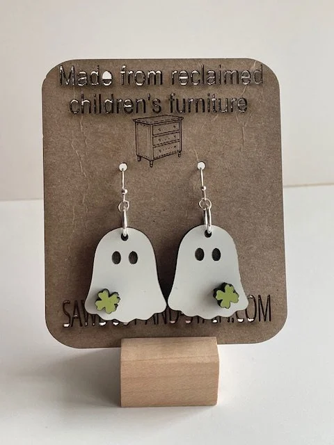 Lucky Ghost Clover Earrings – Reclaimed Wood St. Patrick’s Day Dangles