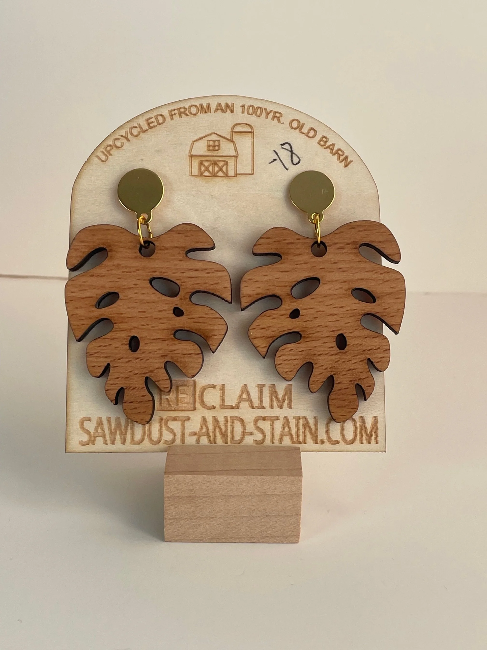Monstera Leaf Earrings Made from Barn Wood