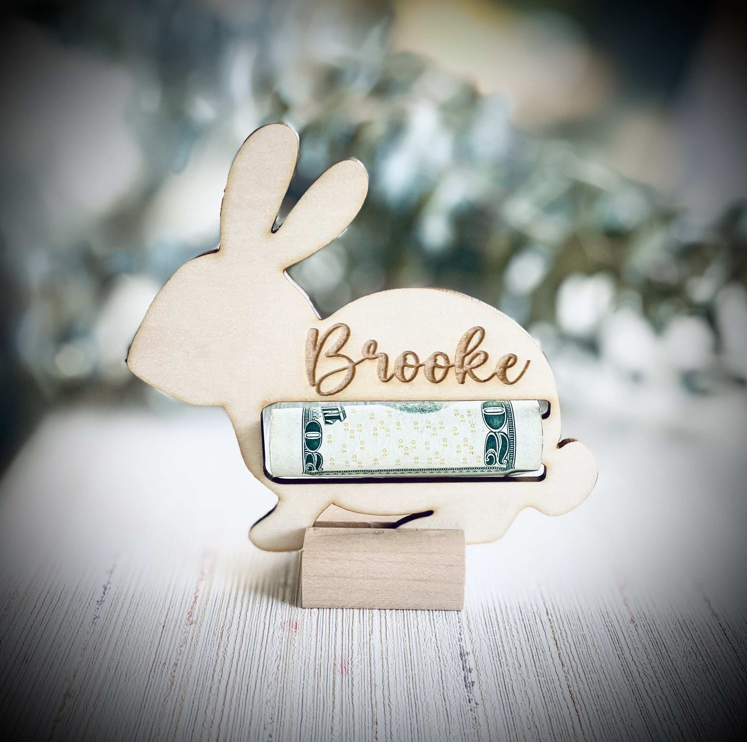 Personalized Wooden Bunny Money Holder
