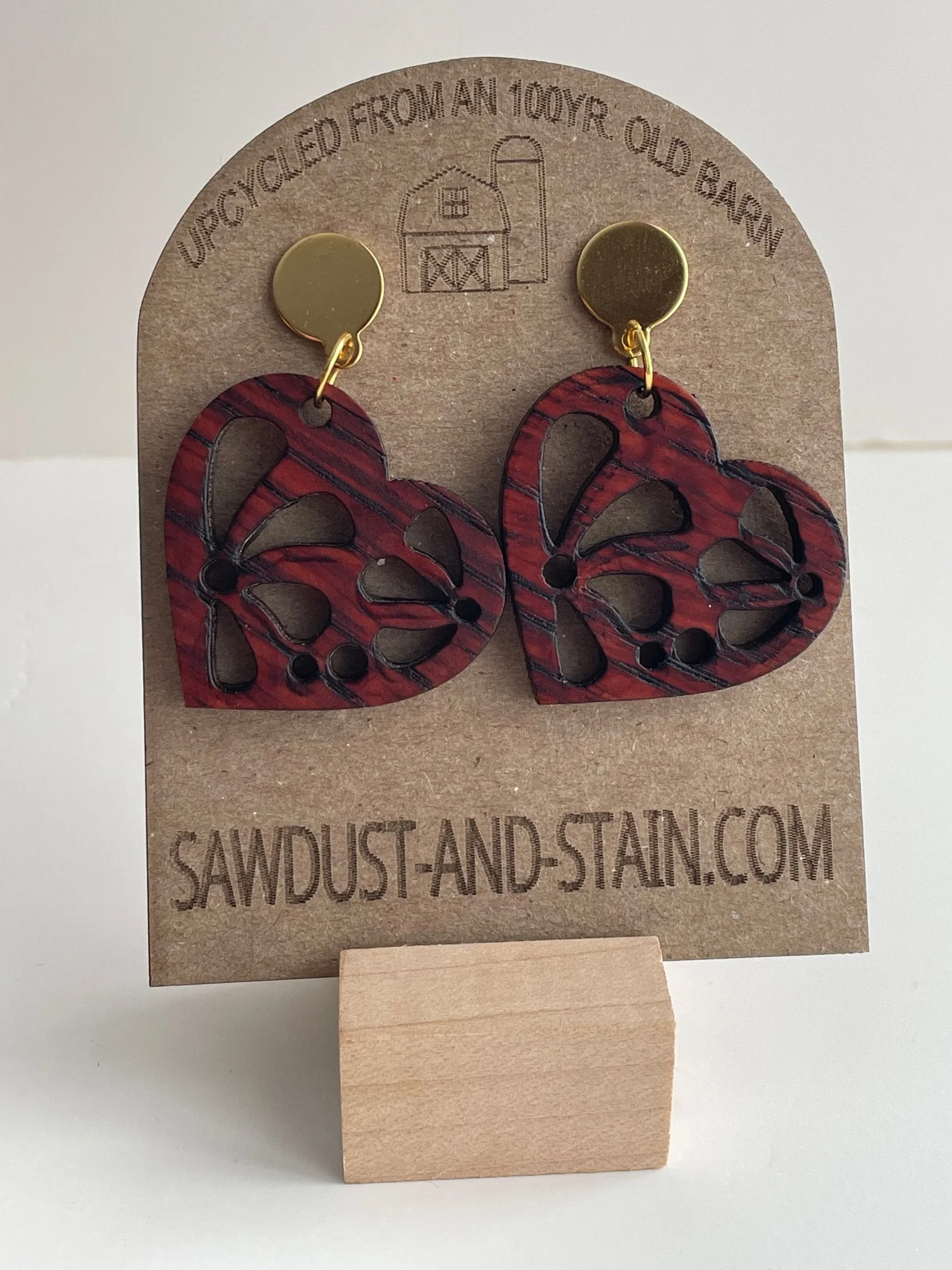 Bourbon Barrel Wood Heart Earrings – Hypoallergenic Handmade Jewelry