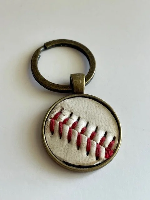 Real Baseball Leather Keychain-Bronze Hardware