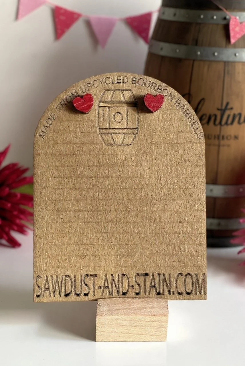 Red Shimmer Bourbon Barrel Heart Stud Earrings