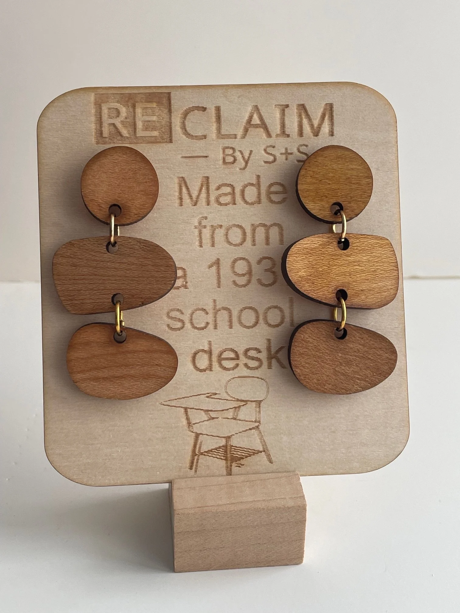 Abstract Reclaimed Wood Earrings | 1930s School Desk Collection