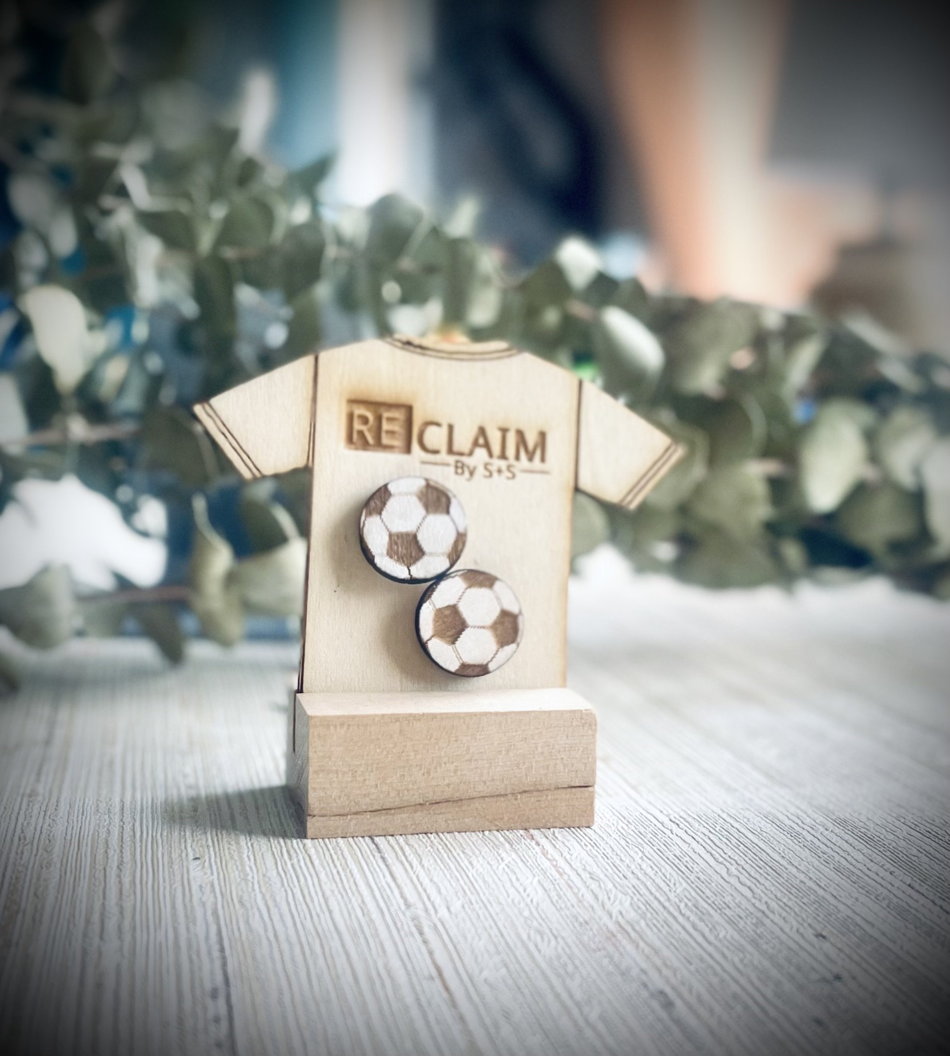 Wood Soccer Stud Earrings