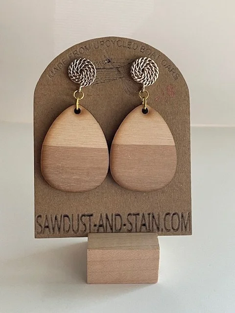 Oval Wood Earrings + Gold Rope Hardware - Upcycled Boat Oars