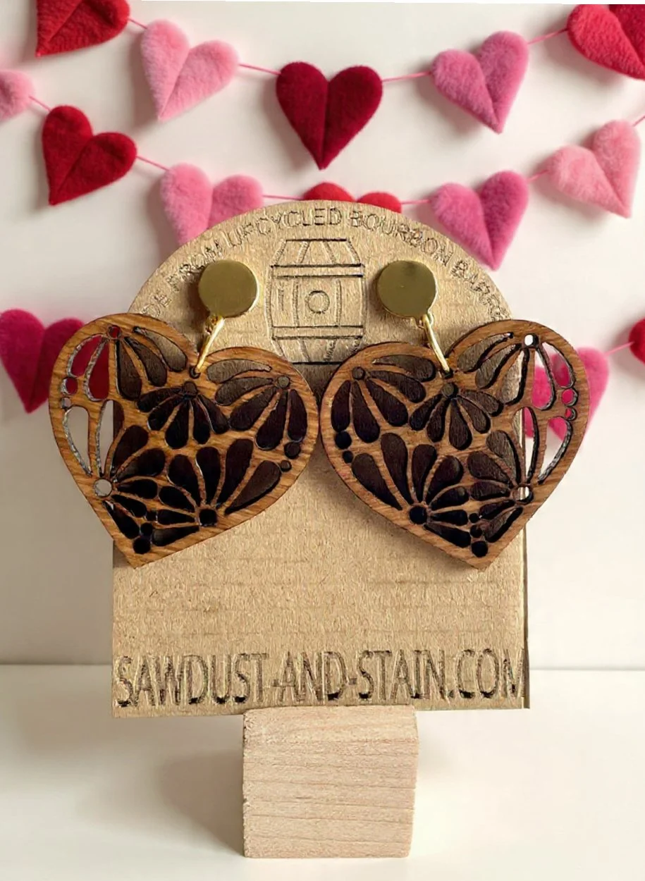 Bourbon Barrel Wood Heart Earrings – Hypoallergenic Handmade Jewelry
