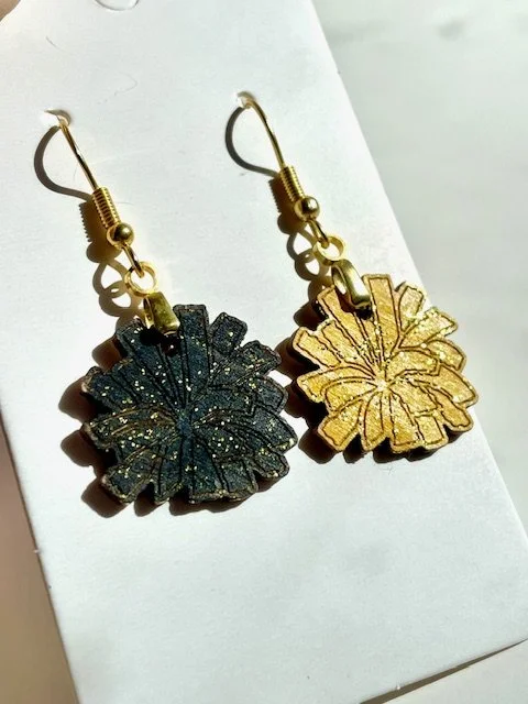 Black and Yellow Pom Pom Earrings – Cheer Spirit Game Day Dangles