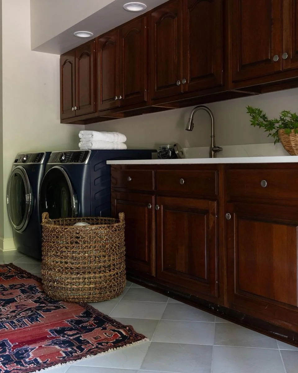 ✨ After, In Process, &amp; Before
We loved the challenge of updating the laundry room while keeping the old cabinets.  One of our goals when helping guide our clients through a renovation is to help them understand where to invest their resources.  I