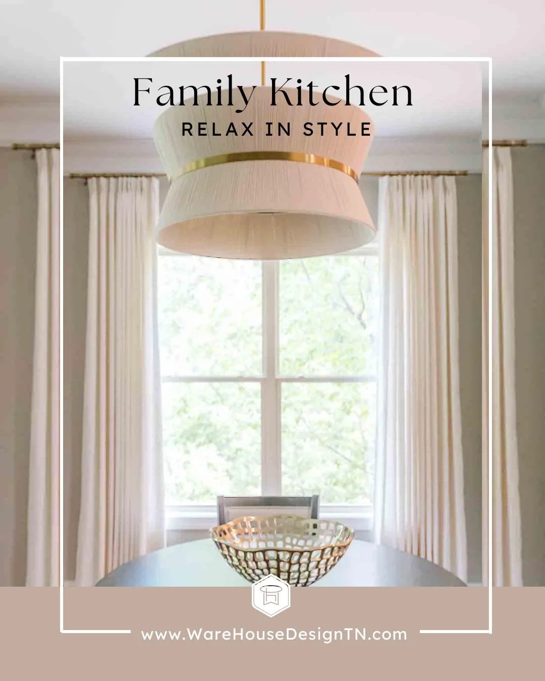 Who says you can&rsquo;t have a family kitchen with some style?  Smeared PB&amp;J on the table, crumbs on the counter, who cares.  If you feel good in your space, you show up better for your people.  Add that light fixture with some drama and see how