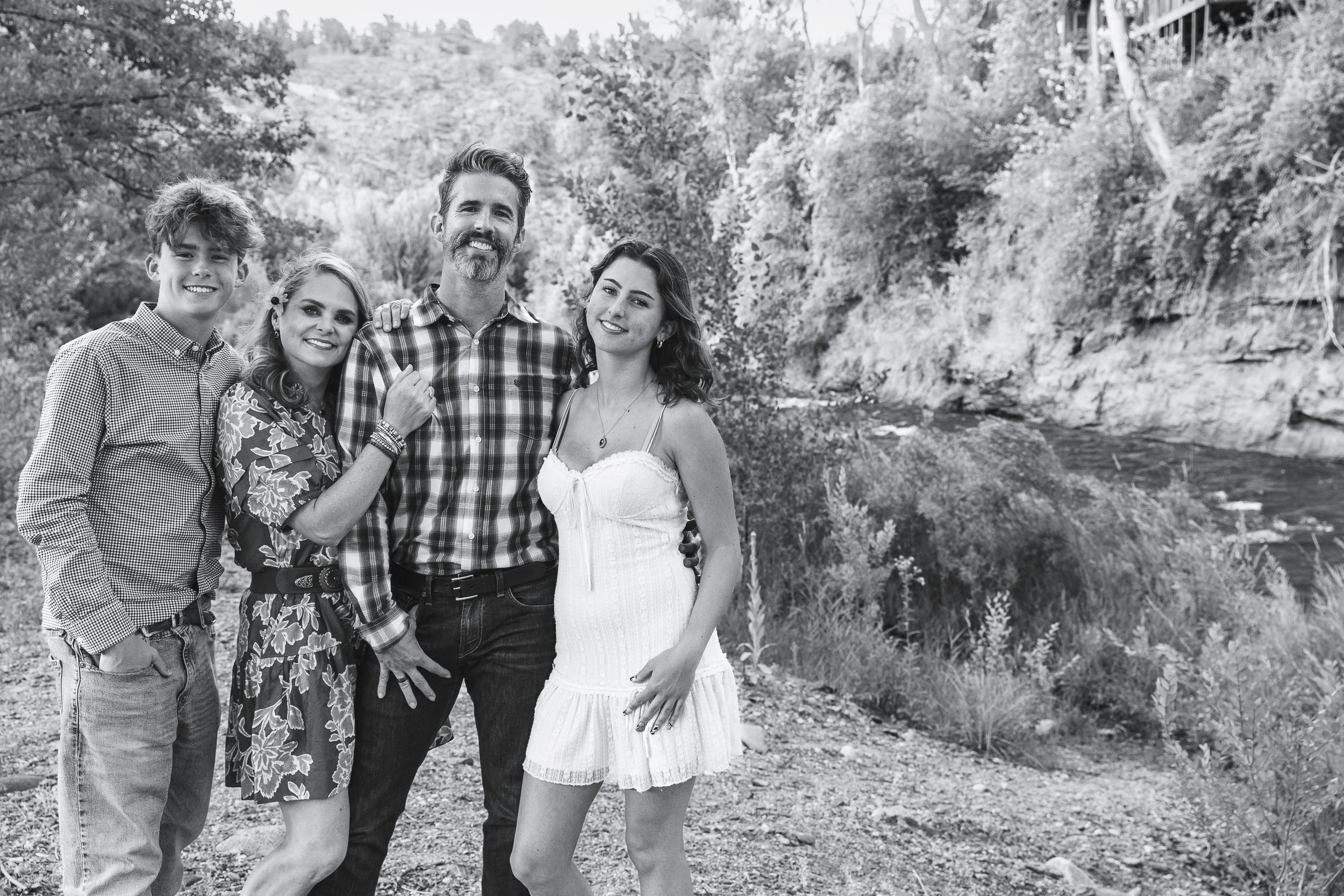 family photos near river