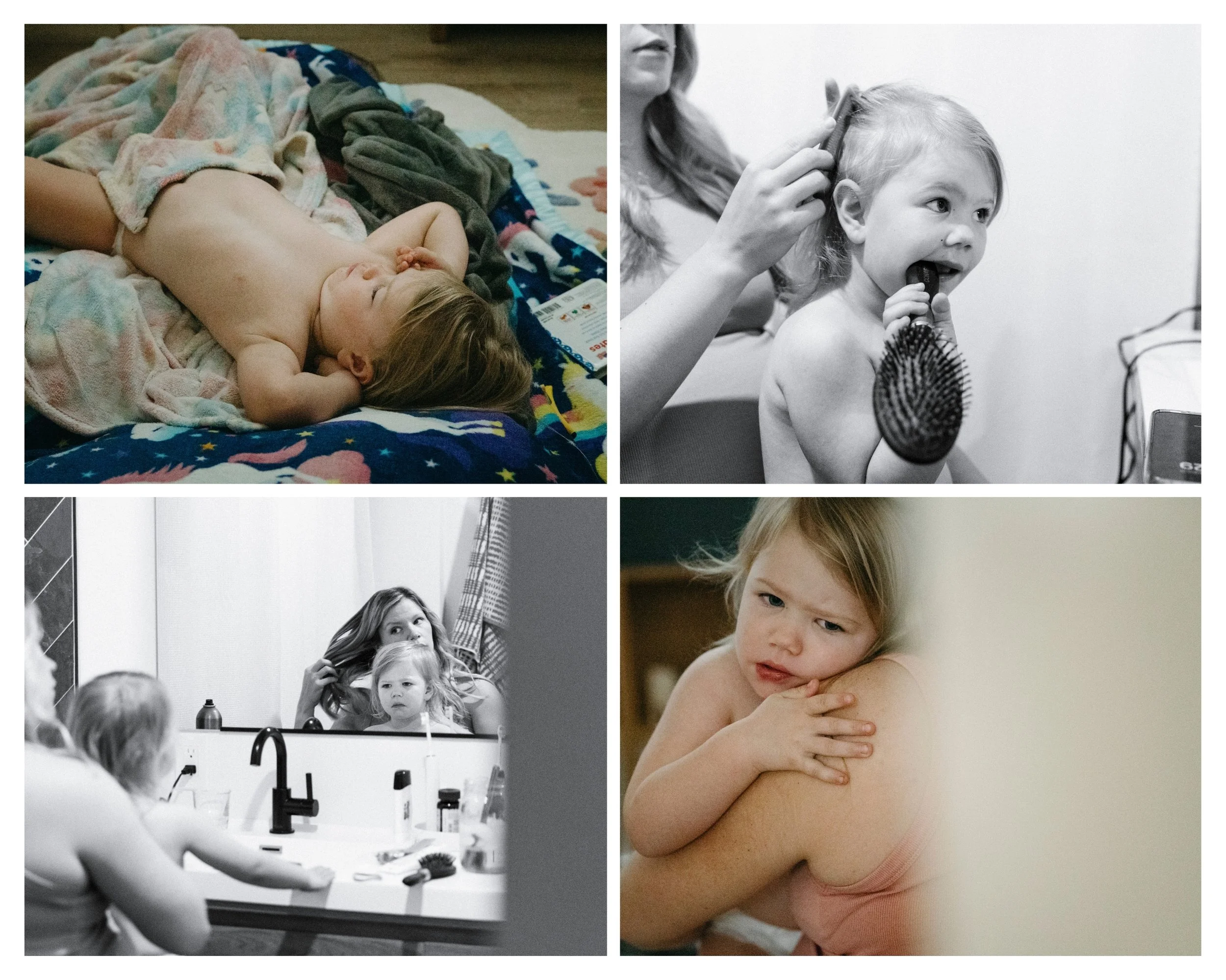 family wakes up their little girl during a documentary family session in tucson