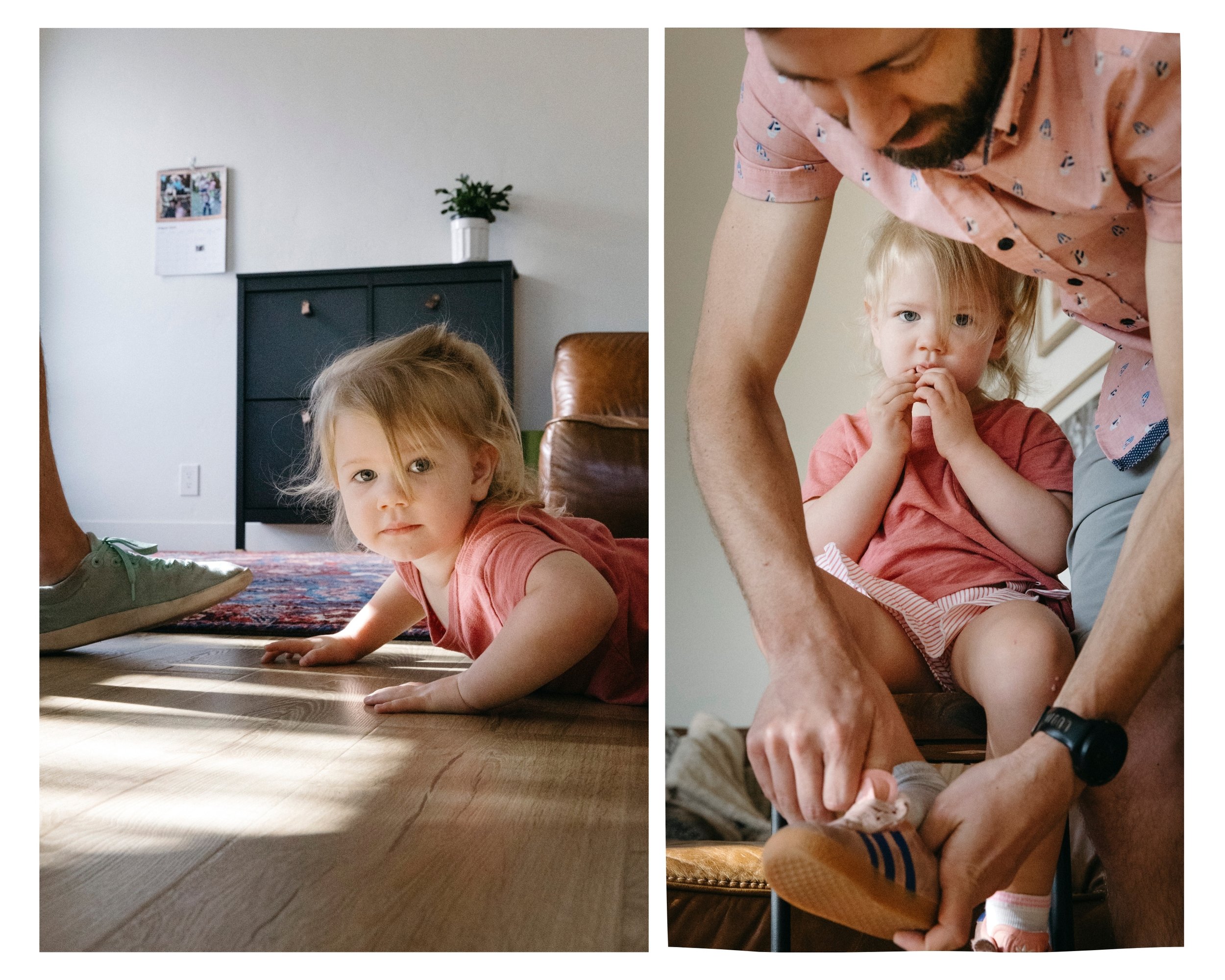 getting shoes on during a family photo session in tucson