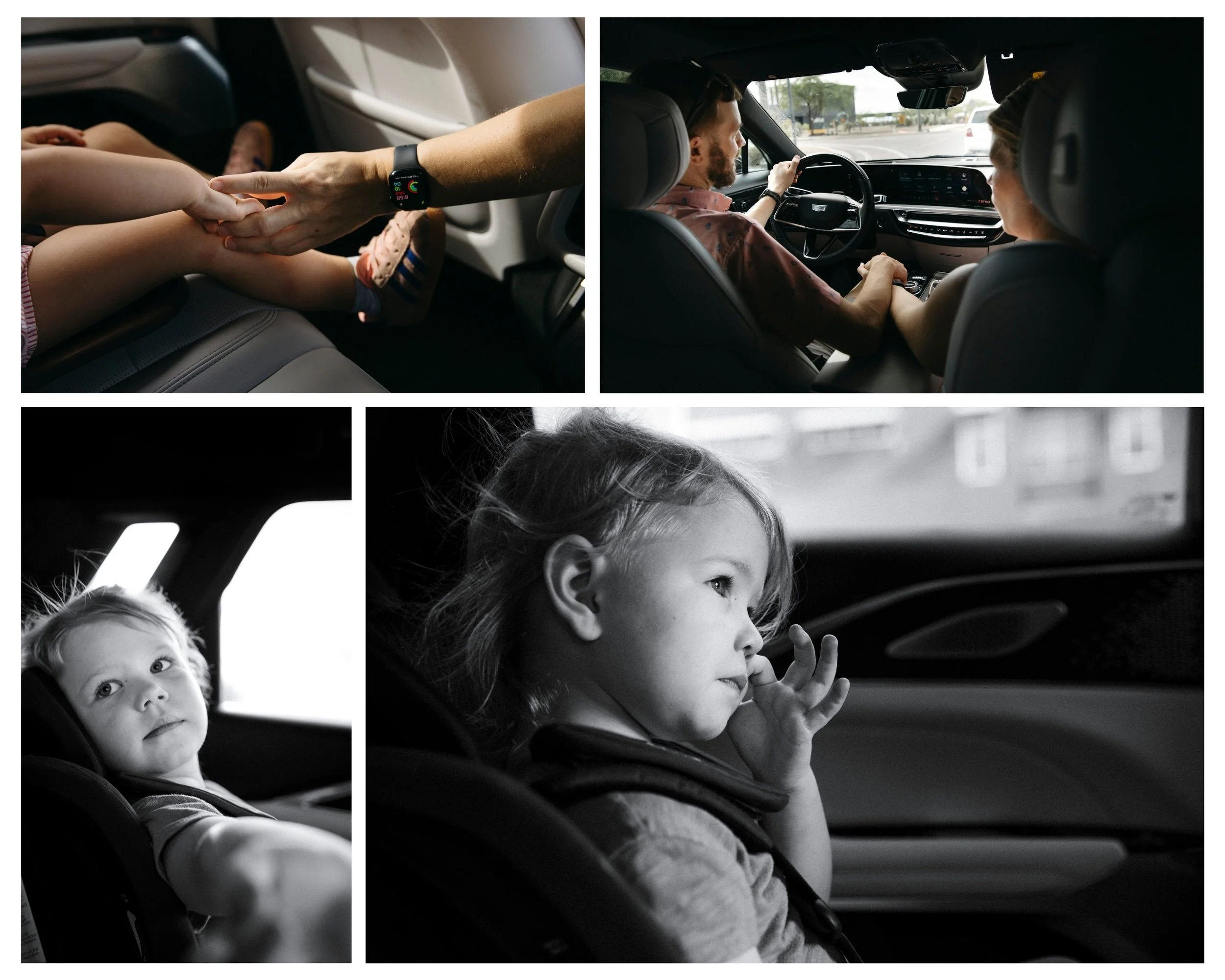 driving together during a family photo session in tucson