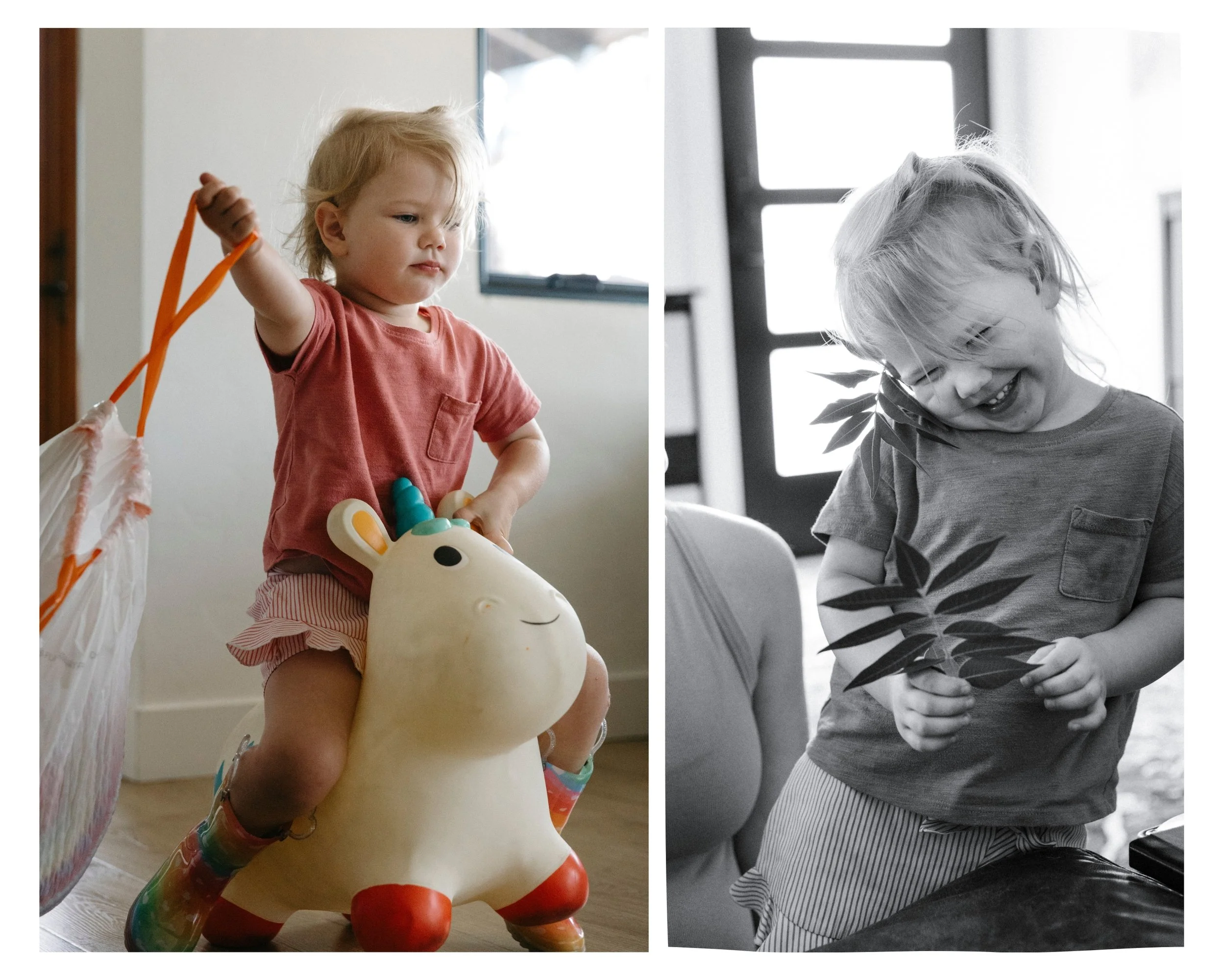 little girl plays at home during a family photo session in tucson