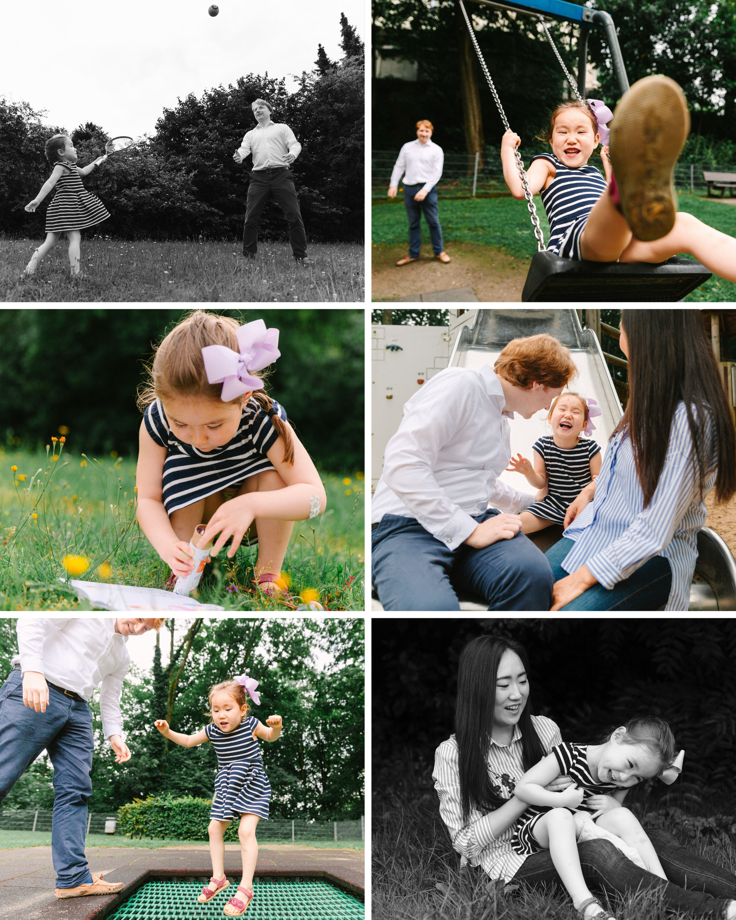 family plays in the park during a family photo session