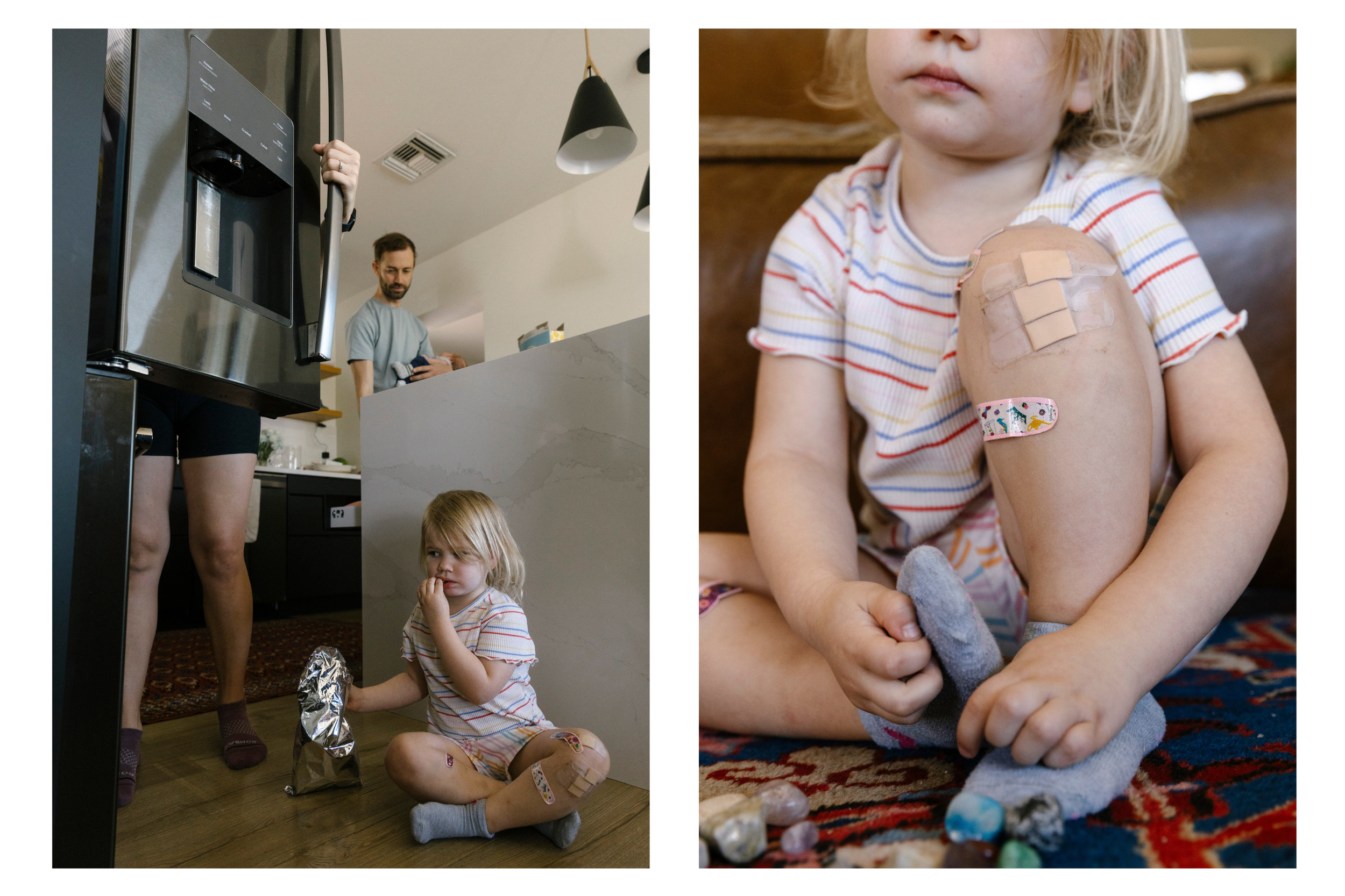 little girl sits on the floor at home during a family year in the life session in tucson